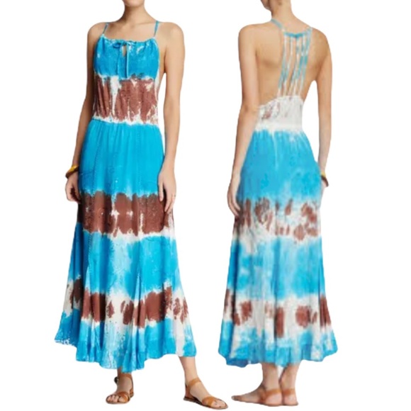 Raga Tie Dye Cage Back Maxi Dress Turquoise Brown M - Picture 1 of 17